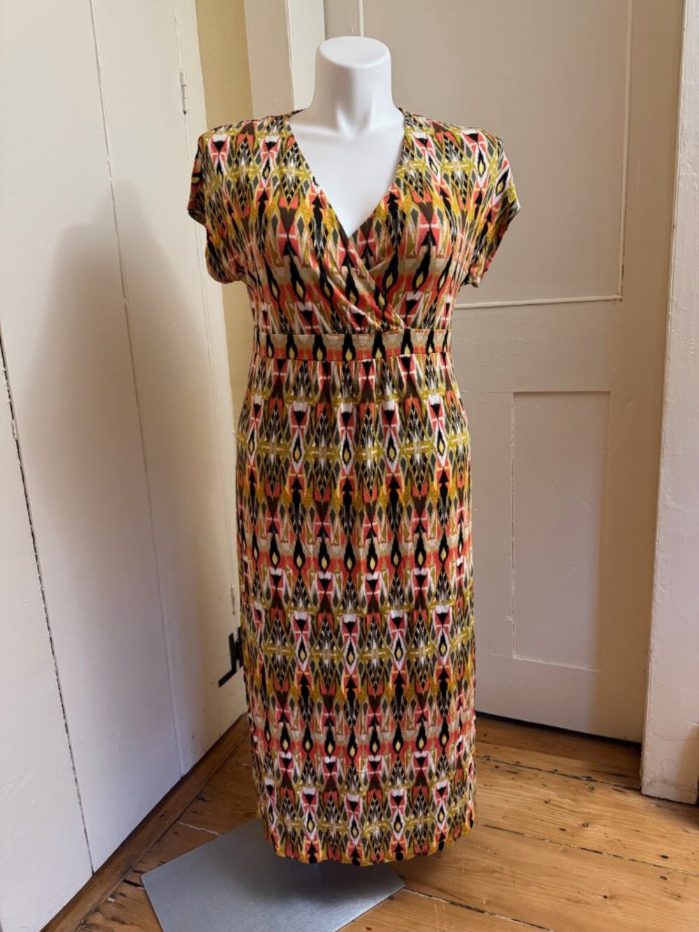 NWT J.Jill "Papaya Ikat" Print Stretch Jersey Maxi Dress | Size MP